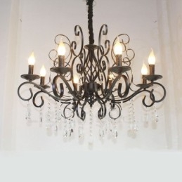 8 Licht Kristall Rustikal Retro Vintage Schwarz Anhänger Kerze Kronleuchter
