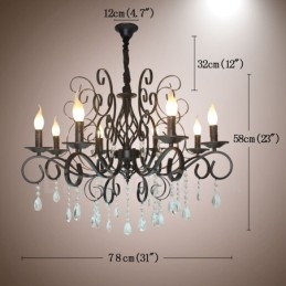8 Licht Kristall Rustikal Retro Vintage Schwarz Anhänger Kerze Kronleuchter