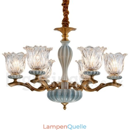 Retro Vintage Messing Keramik Anhänger Kerze Kronleuchter mit Glasschirmen Retro Vintage Messing Keramik Anhänger Kerze Kronleuchter mit Glasschirmen