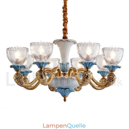 Retro Vintage Messing Keramik Anhänger Kerze Kronleuchter mit Glasschirmen Retro Vintage Messing Keramik Anhänger Kerze Kronleuchter mit Glasschirmen