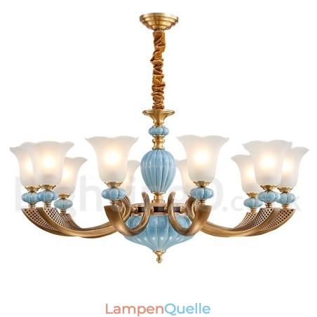 Retro Vintage Messing Keramik Anhänger Kerze Kronleuchter mit Glasschirmen Retro Vintage Messing Keramik Anhänger Kerze Kronleuchter mit Glasschirmen