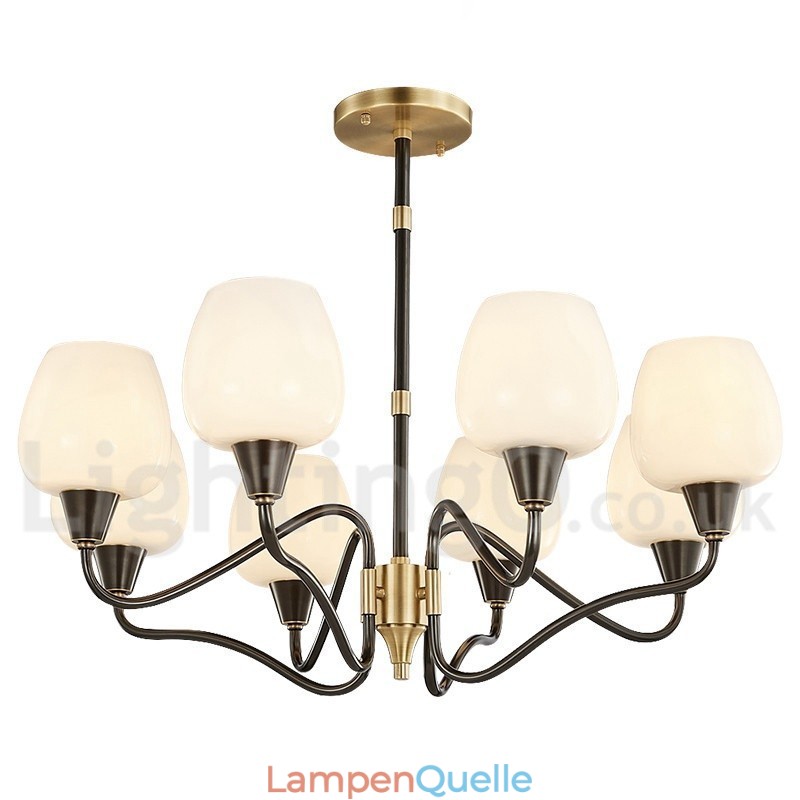 Retro Vintage Messing Pendelleuchter mit Kerzenhalter und Glasschirmen