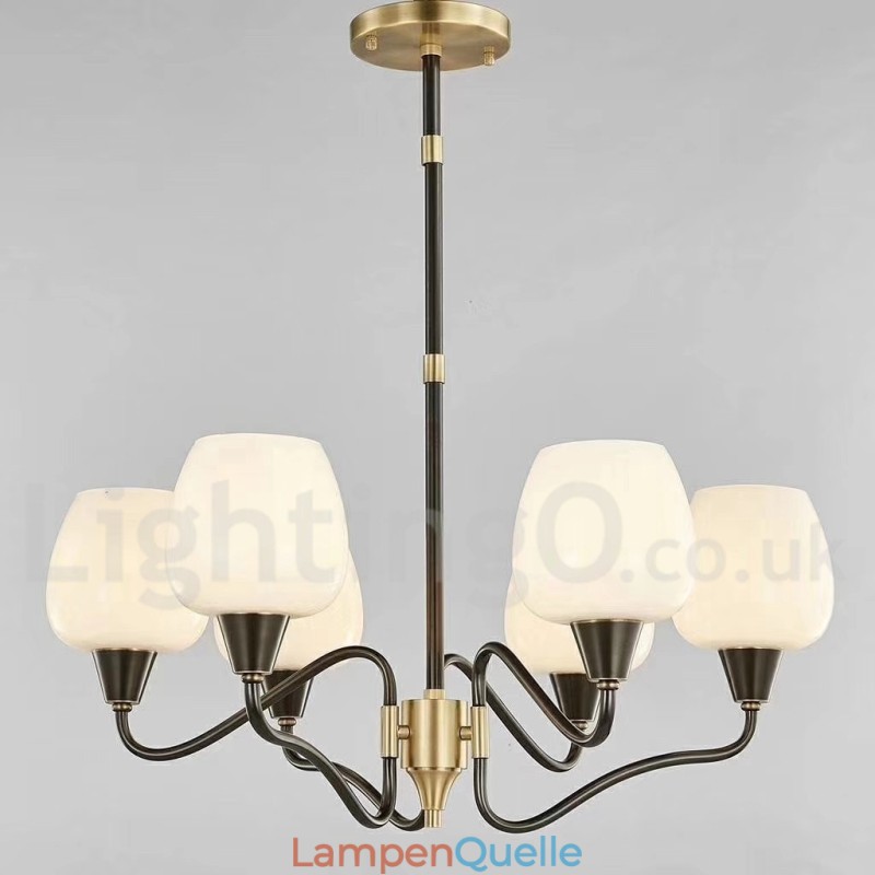 Retro Vintage Messing Pendelleuchter mit Kerzenhalter und Glasschirmen