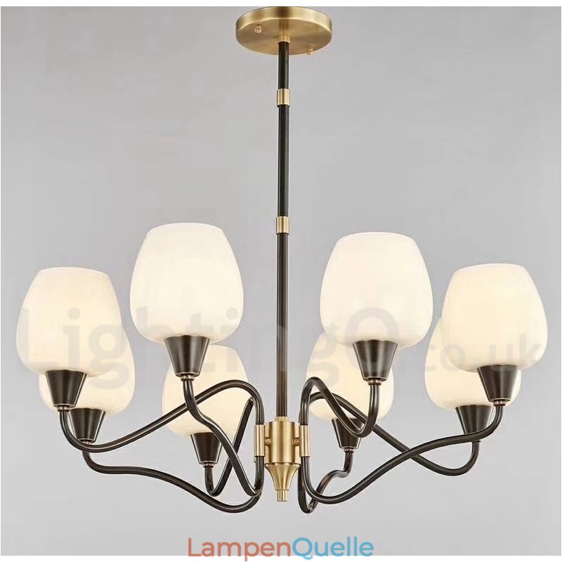 Retro Vintage Messing Pendelleuchter mit Kerzenhalter und Glasschirmen