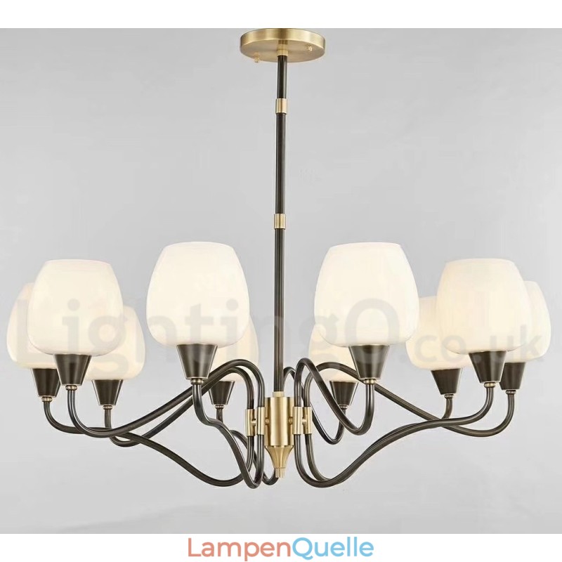 Retro Vintage Messing Pendelleuchter mit Kerzenhalter und Glasschirmen