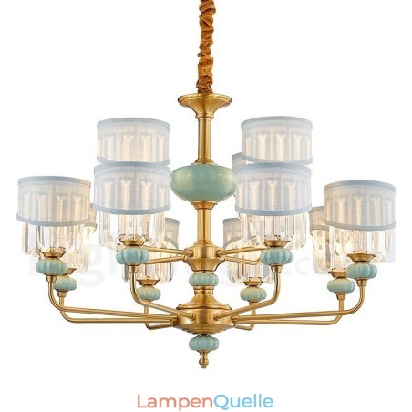 Luxuriöser rustikaler Retro-Keramik-Kerzenleuchter aus reinem Messing mit Stoff- und Kristallschirmen Luxuriöser rustikaler Retro-Keramik-Kerzenleuchter aus reinem Messing mit Stoff- und Kristallschirmen