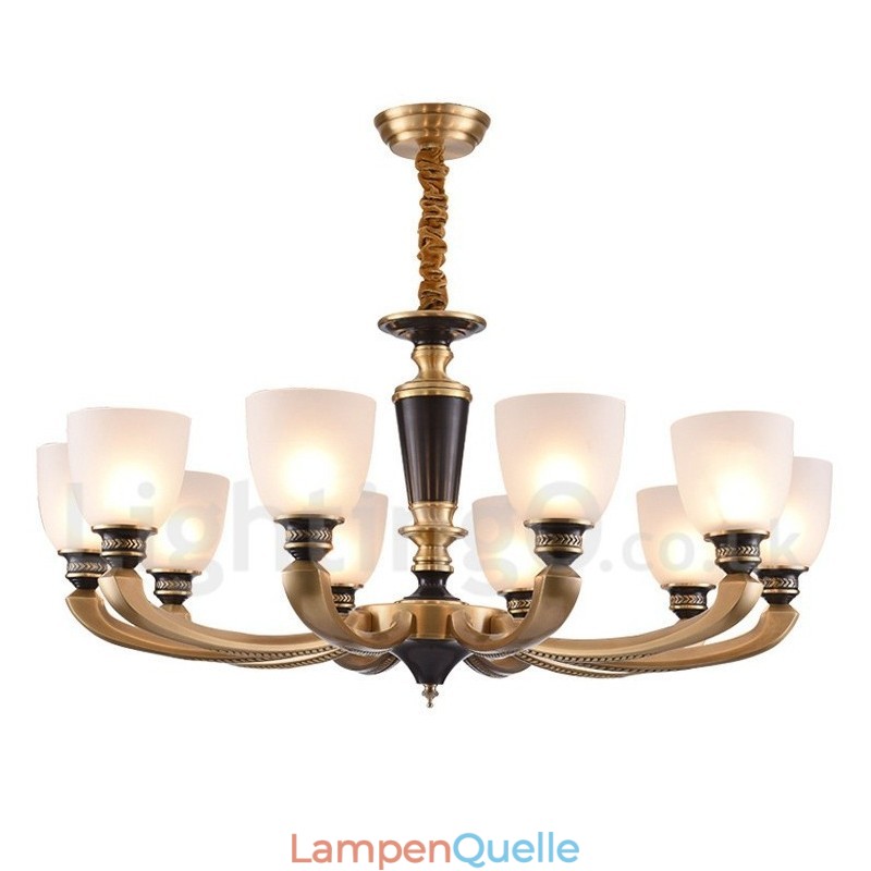 Luxuriöser rustikaler Retro-Vintage-Kerzenleuchter aus reinem Messing mit Glasschirmen