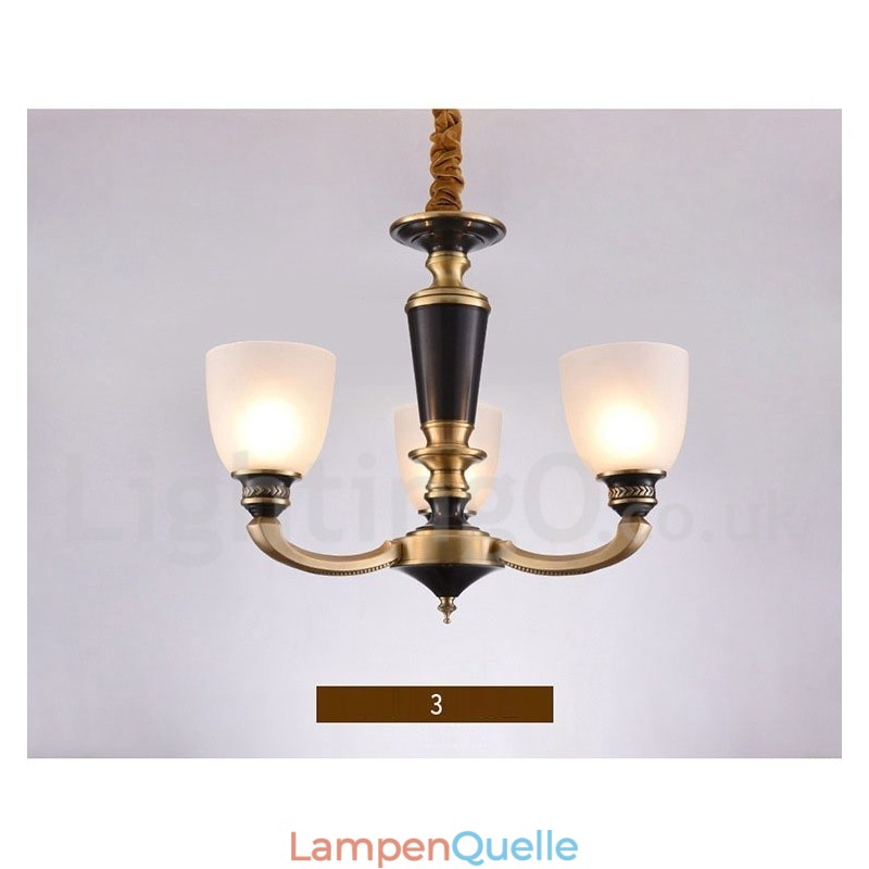 Luxuriöser rustikaler Retro-Vintage-Kerzenleuchter aus reinem Messing mit Glasschirmen
