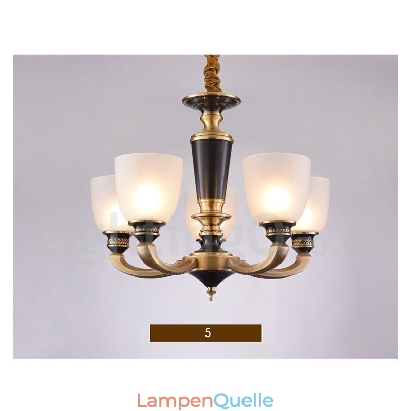 Luxuriöser rustikaler Retro-Vintage-Kerzenleuchter aus reinem Messing mit Glasschirmen