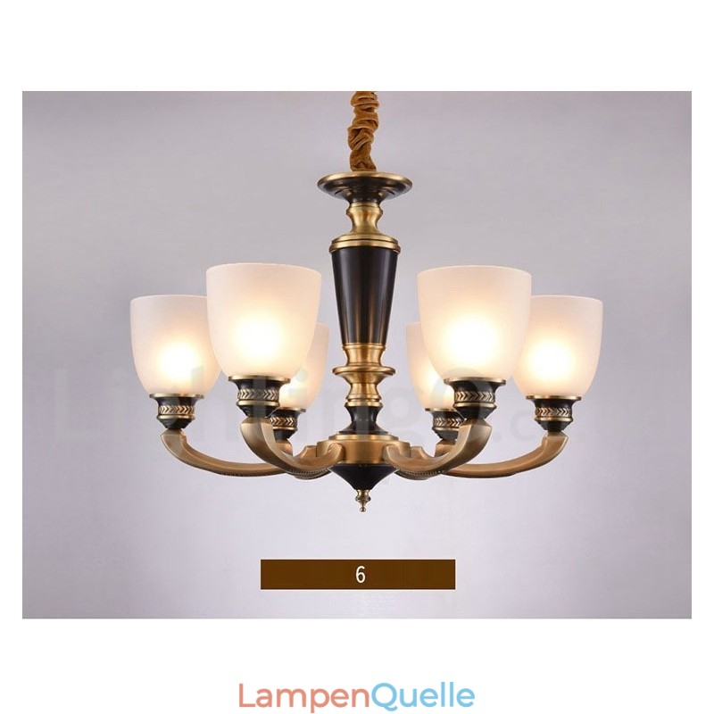 Luxuriöser rustikaler Retro-Vintage-Kerzenleuchter aus reinem Messing mit Glasschirmen
