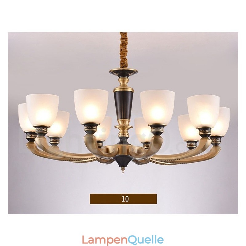 Luxuriöser rustikaler Retro-Vintage-Kerzenleuchter aus reinem Messing mit Glasschirmen