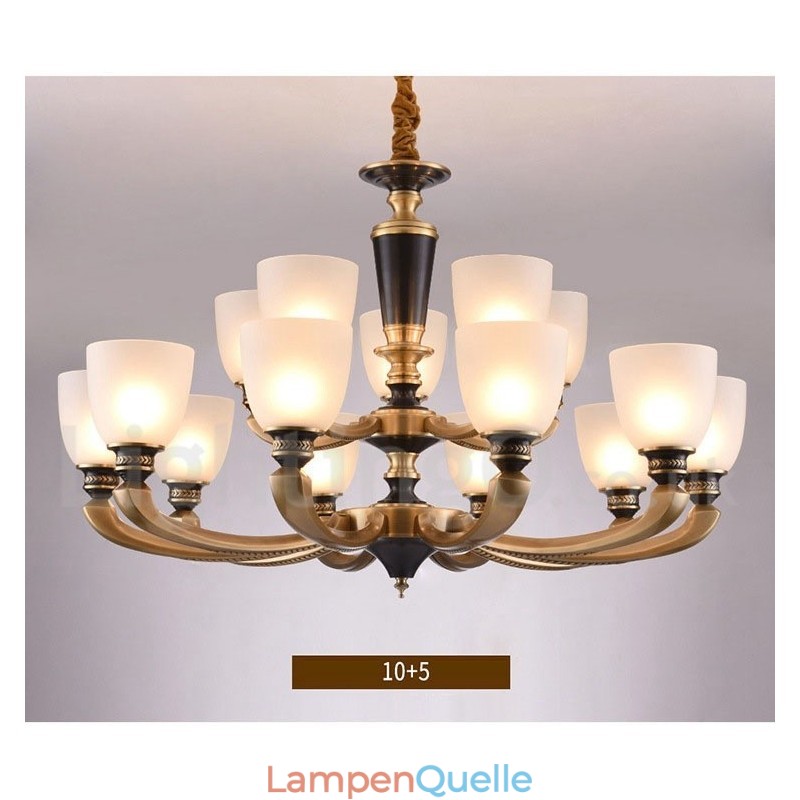 Luxuriöser rustikaler Retro-Vintage-Kerzenleuchter aus reinem Messing mit Glasschirmen