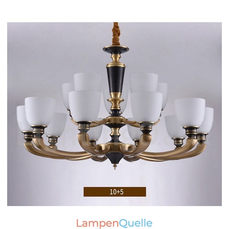Luxuriöser rustikaler Retro-Vintage-Kerzenleuchter aus reinem Messing mit Glasschirmen