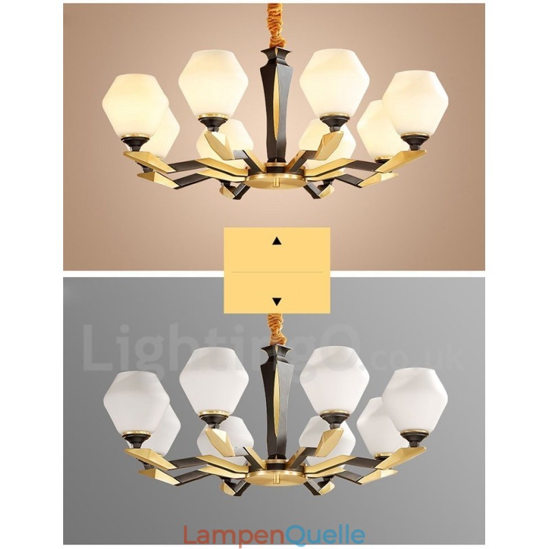 Luxuriöser rustikaler Retro-Vintage-Kerzenleuchter aus reinem Messing mit Glasschirmen