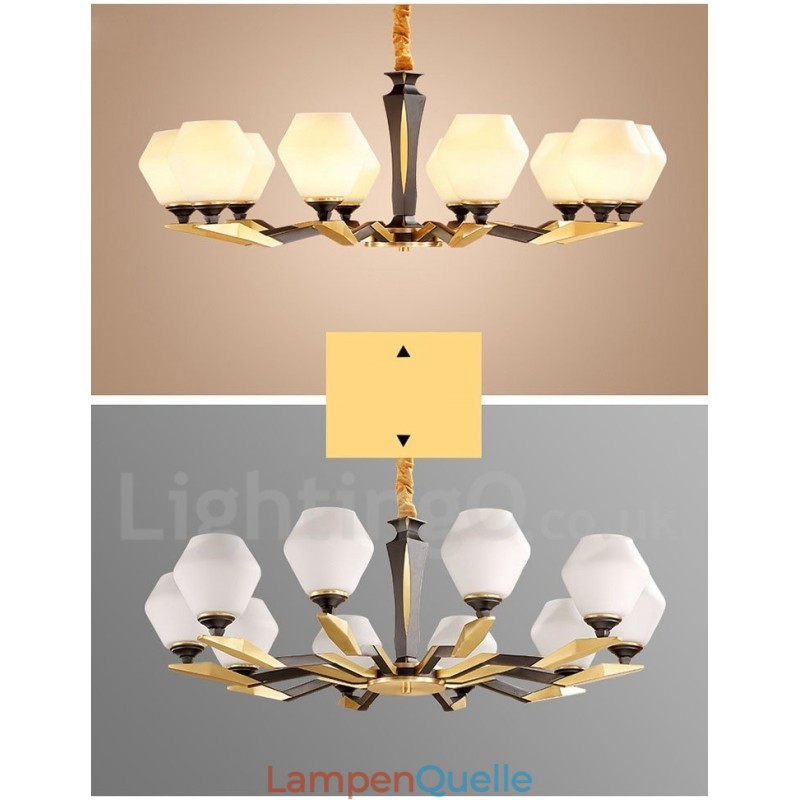 Luxuriöser rustikaler Retro-Vintage-Kerzenleuchter aus reinem Messing mit Glasschirmen