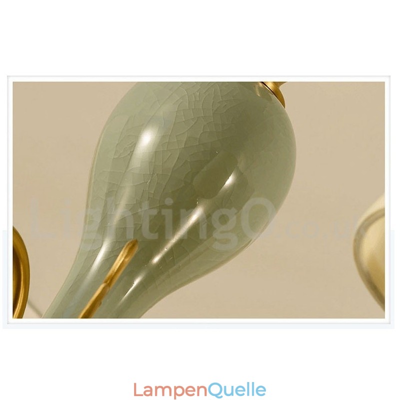 Luxuriöser rustikaler Retro-Vintage-Keramik-Pendelleuchter aus reinem Messing mit Stoffschirmen