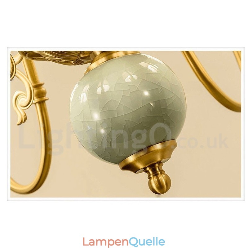Luxuriöser rustikaler Retro-Vintage-Keramik-Pendelleuchter aus reinem Messing mit Stoffschirmen