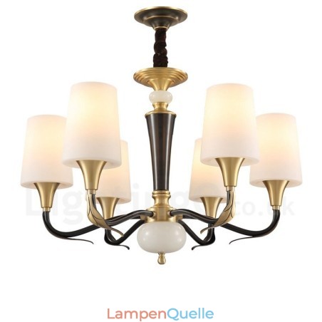 Luxuriöser rustikaler Retro-Kerzenleuchter aus reinem Messing im Vintage-Stil mit Steinanhänger und Glasschirmen Luxuriöser rustikaler Retro-Kerzenleuchter aus reinem Messing im Vintage-Stil mit Steinanhänger und Glasschirmen