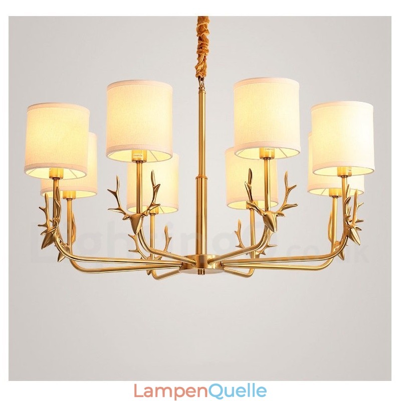 Luxuriöser rustikaler Retro-Vintage-Kerzenleuchter aus reinem Messing mit Stoffschirmen