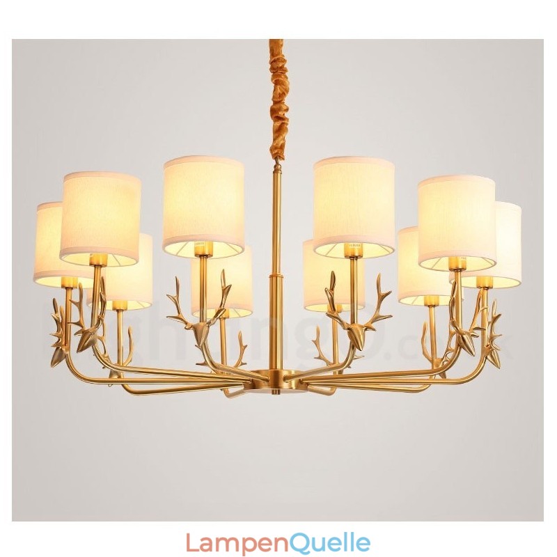 Luxuriöser rustikaler Retro-Vintage-Kerzenleuchter aus reinem Messing mit Stoffschirmen