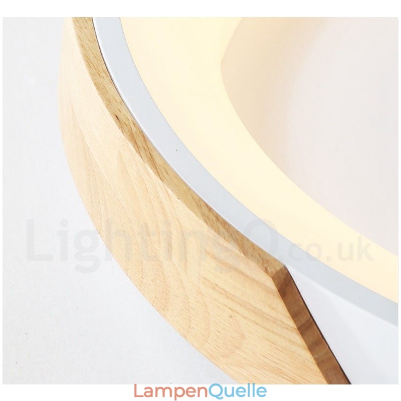 Dimmbare mehrfarbige runde Deckenleuchte aus Holz mit Acrylschirm, Deckenlampe im nordischen Stil