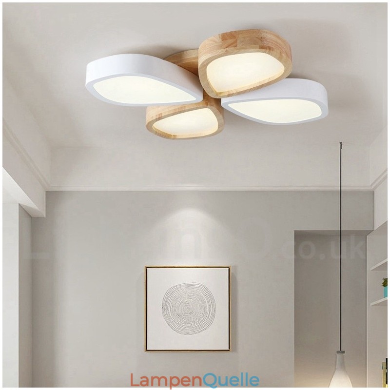 Dimmbare ultradünne Deckenleuchte aus Blütenholz mit Acrylschirm, Deckenlampe im nordischen Stil
