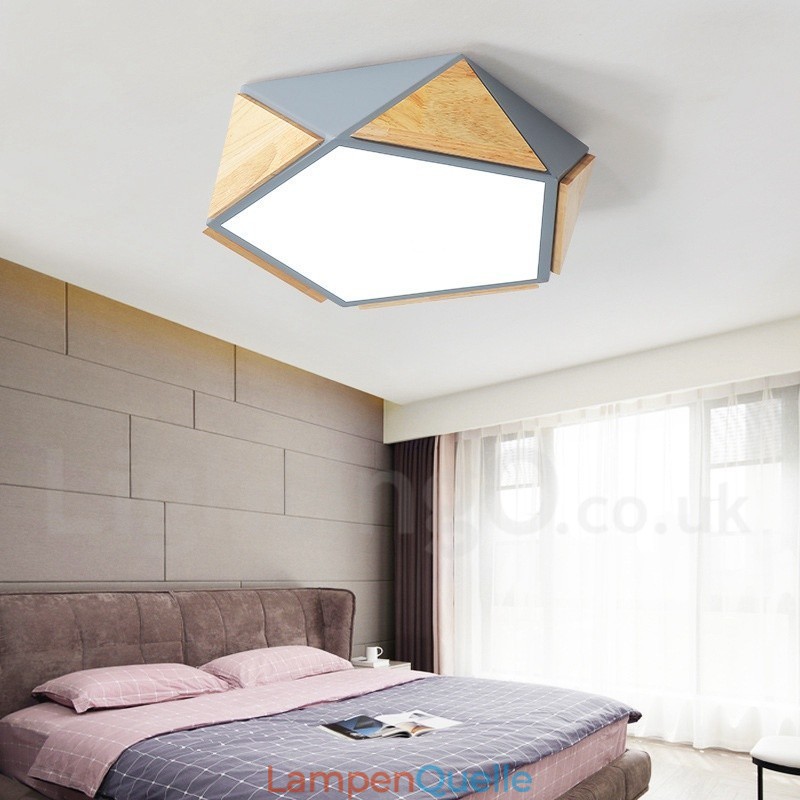 Dimmbare Macaron Multi Farben Holz Deckenleuchte mit Acrylschirm Deckenlampe Nordischer Stil