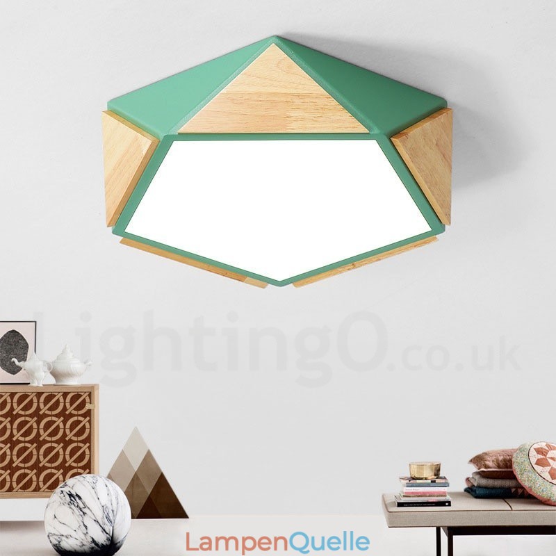 Dimmbare Macaron Multi Farben Holz Deckenleuchte mit Acrylschirm Deckenlampe Nordischer Stil