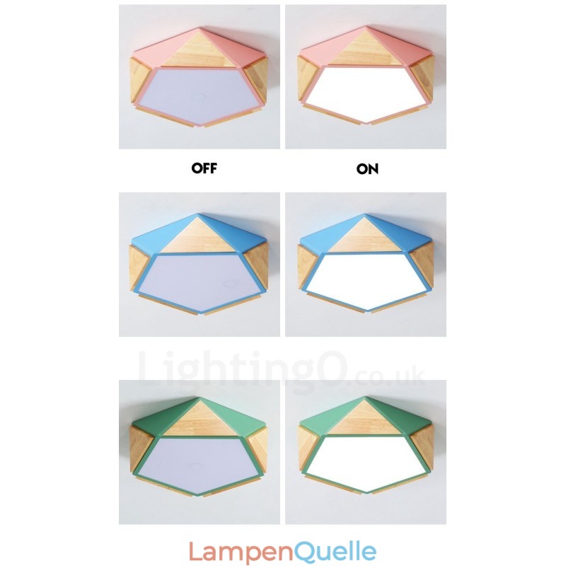 Dimmbare Macaron Multi Farben Holz Deckenleuchte mit Acrylschirm Deckenlampe Nordischer Stil