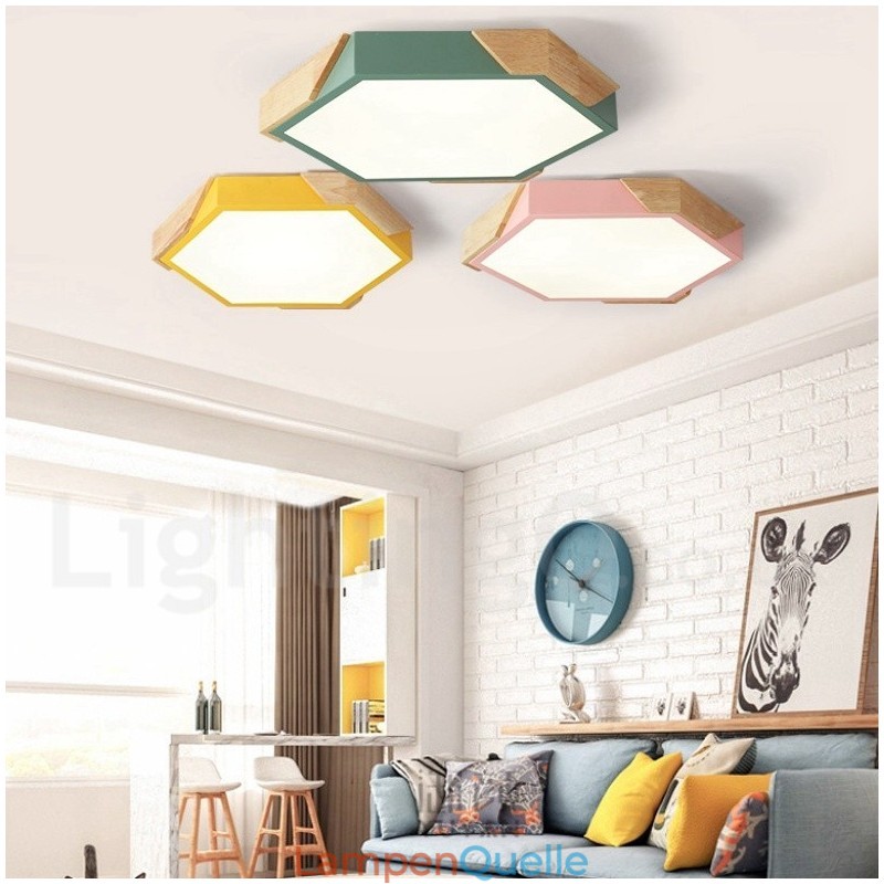 Dimmbare Macaron Ultradünne Mehrfarbige Holz-Deckenleuchte mit Acrylschirm Deckenlampe im nordischen Stil