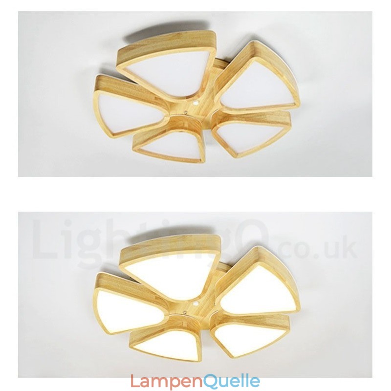Deckenleuchte mit Blütenblatt-Design aus Holz mit Acrylschirm, Deckenlampe im nordischen Stil
