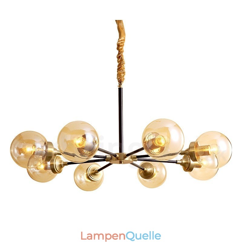 Luxuriöser rustikaler Kronleuchter im Retro-Vintage-Stil aus reinem Messing mit Glasschirmen