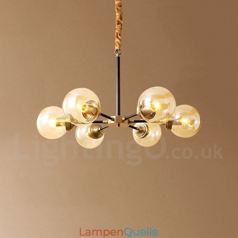 Luxuriöser rustikaler Kronleuchter im Retro-Vintage-Stil aus reinem Messing mit Glasschirmen