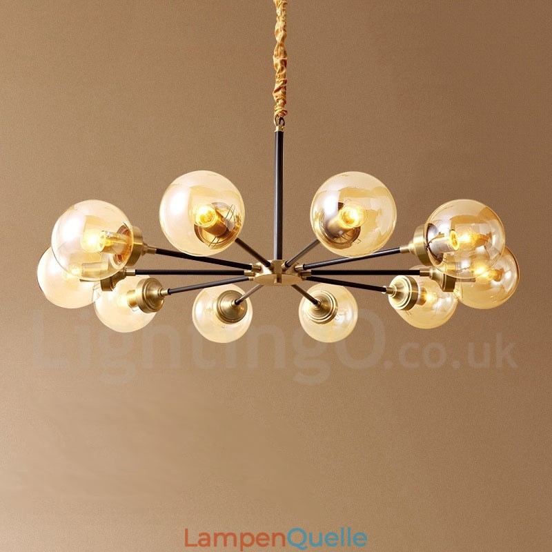 Luxuriöser rustikaler Kronleuchter im Retro-Vintage-Stil aus reinem Messing mit Glasschirmen