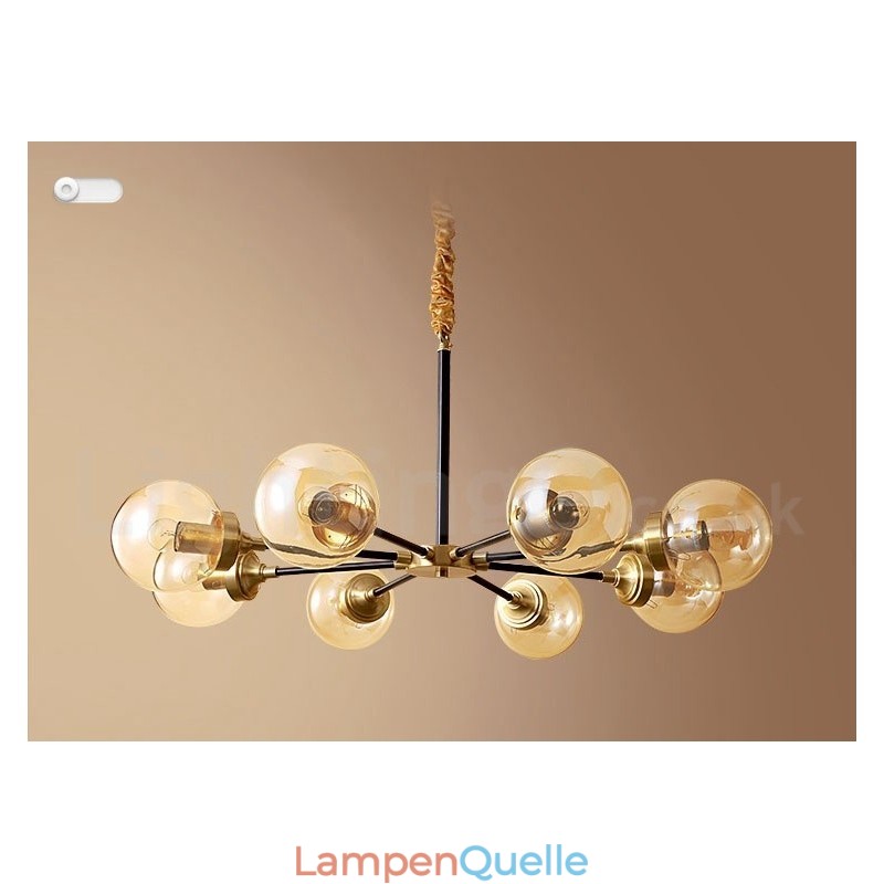 Luxuriöser rustikaler Kronleuchter im Retro-Vintage-Stil aus reinem Messing mit Glasschirmen