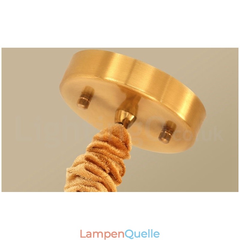 Hängeleuchte aus reinem Messing, schlicht, rustikal, Retro, Vintage, Messing, mit Stoffschirm
