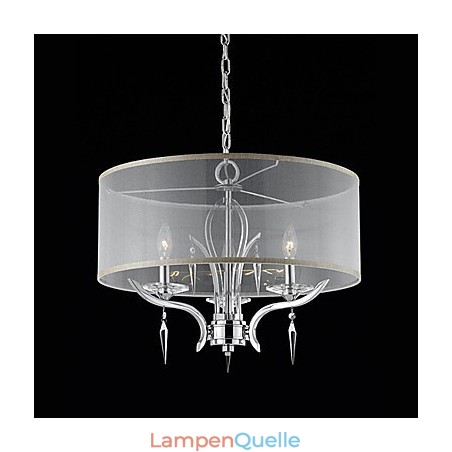 Moderne Pendelleuchte aus Kristall mit 3 Lichtern und halbtransparentem Schirm Moderne Pendelleuchte aus Kristall mit 3 Lichtern und halbtransparentem Schirm