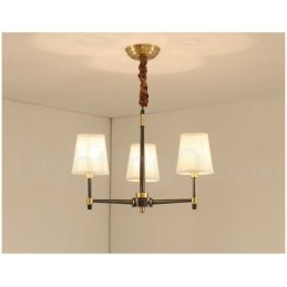Großer luxuriöser rustikaler Retro-Vintage-Kronleuchter aus reinem Messing mit Stoffschirmen