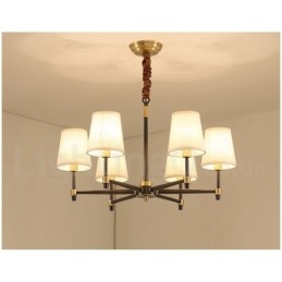 Großer luxuriöser rustikaler Retro-Vintage-Kronleuchter aus reinem Messing mit Stoffschirmen