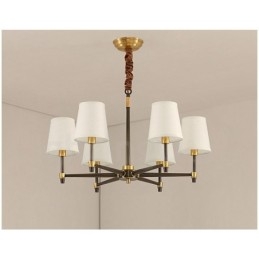 Großer luxuriöser rustikaler Retro-Vintage-Kronleuchter aus reinem Messing mit Stoffschirmen