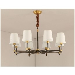 Großer luxuriöser rustikaler Retro-Vintage-Kronleuchter aus reinem Messing mit Stoffschirmen