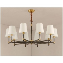 Großer luxuriöser rustikaler Retro-Vintage-Kronleuchter aus reinem Messing mit Stoffschirmen