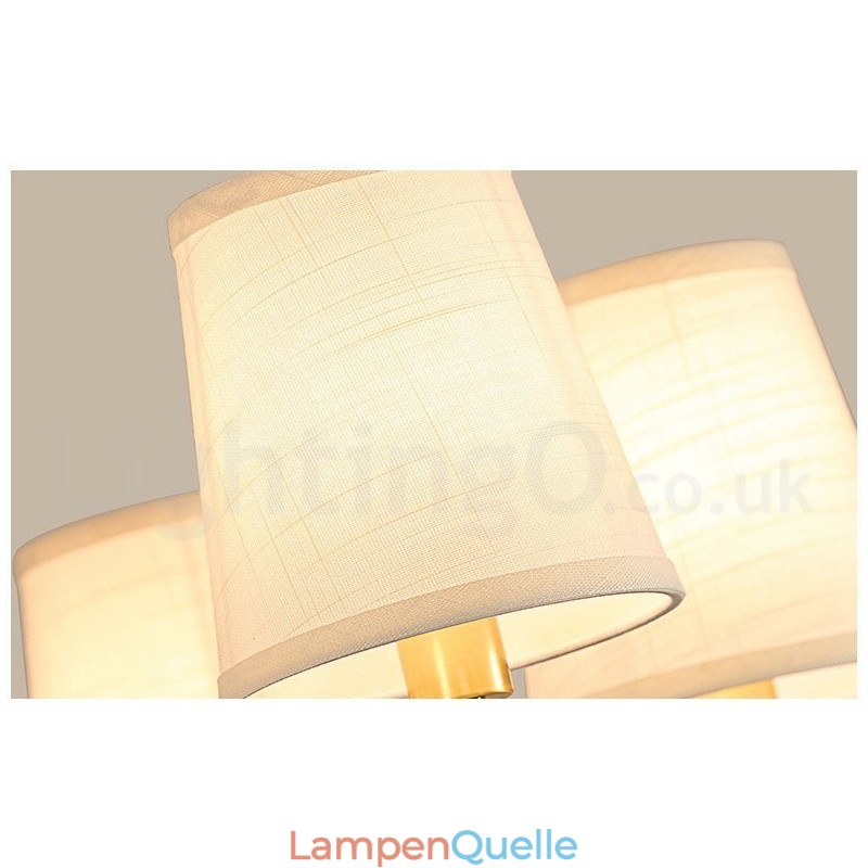 Großer luxuriöser rustikaler Retro-Vintage-Kronleuchter aus reinem Messing mit Stoffschirmen