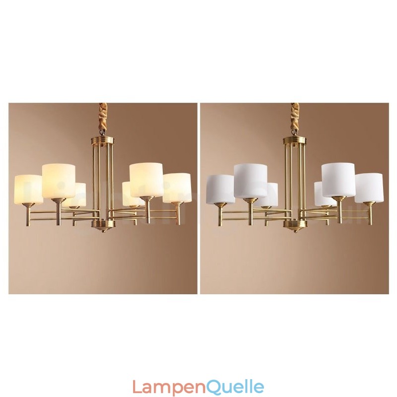 Großer luxuriöser rustikaler Retro-Vintage-Kronleuchter aus reinem Messing mit Glasschirmen