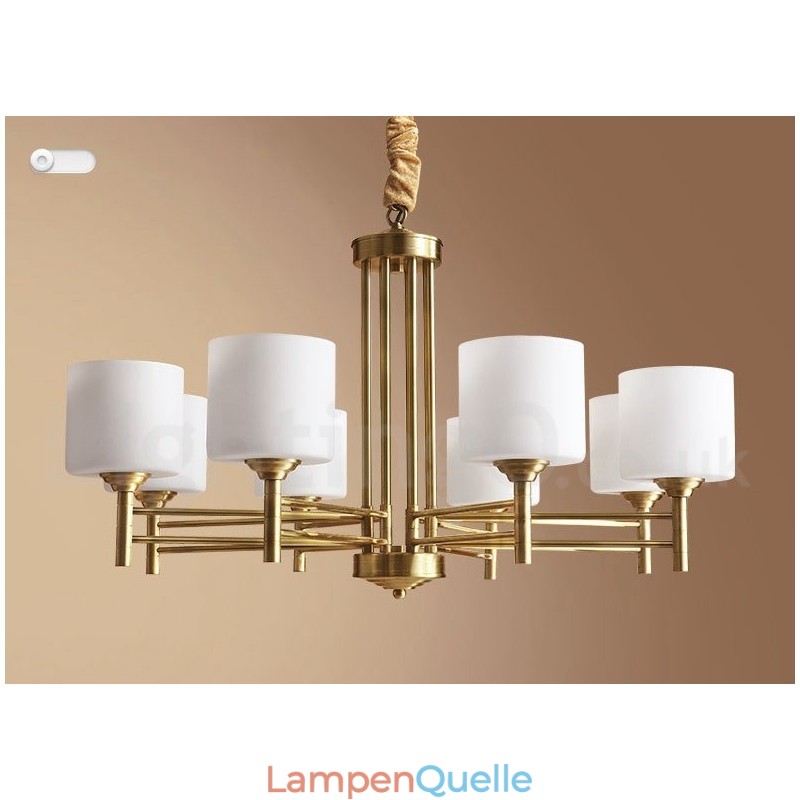 Großer luxuriöser rustikaler Retro-Vintage-Kronleuchter aus reinem Messing mit Glasschirmen