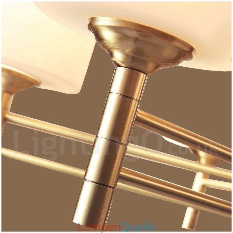 Großer luxuriöser rustikaler Retro-Vintage-Kronleuchter aus reinem Messing mit Glasschirmen
