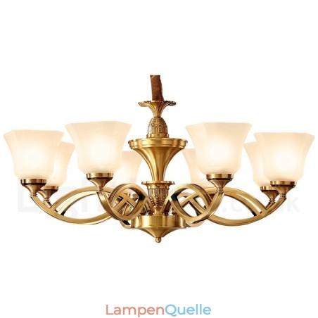 Großer luxuriöser rustikaler Retro-Vintage-Kronleuchter aus reinem Messing mit Glasschirmen Großer luxuriöser rustikaler Retro-Vintage-Kronleuchter aus reinem Messing mit Glasschirmen