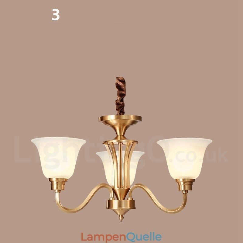 Großer luxuriöser rustikaler Retro-Vintage-Kronleuchter aus reinem Messing mit Glasschirmen