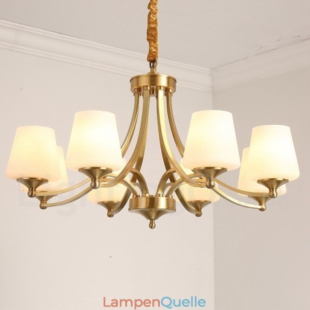 Großer luxuriöser rustikaler Retro-Vintage-Kronleuchter aus reinem Messing mit Glasschirmen Großer luxuriöser rustikaler Retro-Vintage-Kronleuchter aus reinem Messing mit Glasschirmen