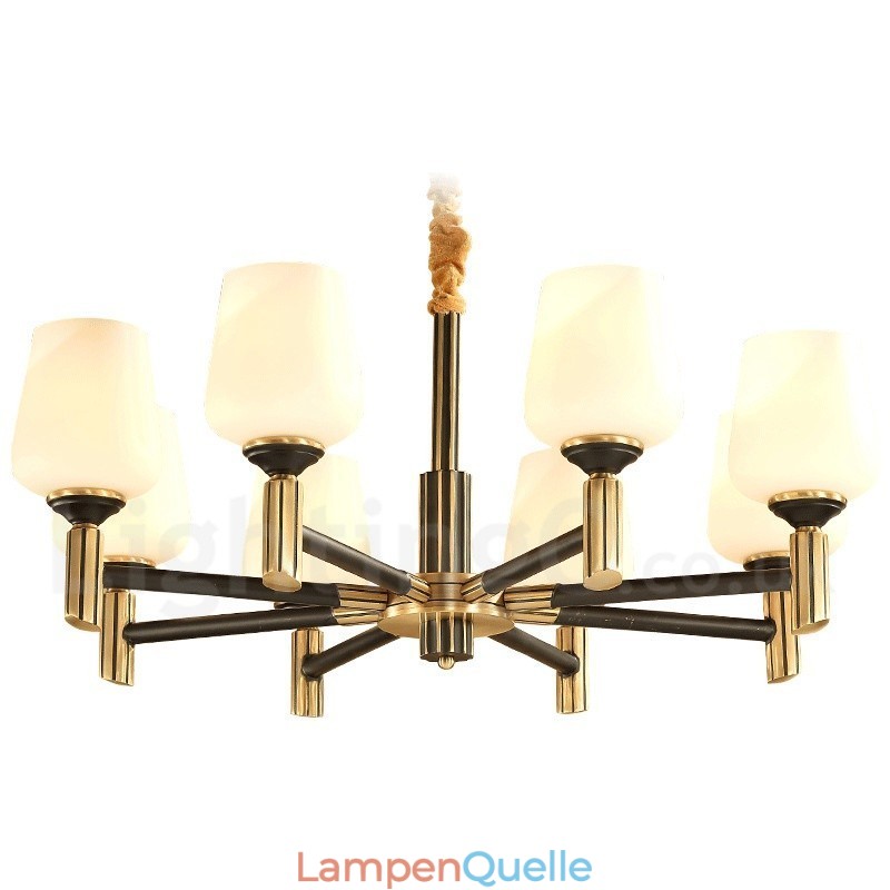 Großer luxuriöser rustikaler Retro-Vintage-Kronleuchter aus reinem Messing mit Glasschirmen